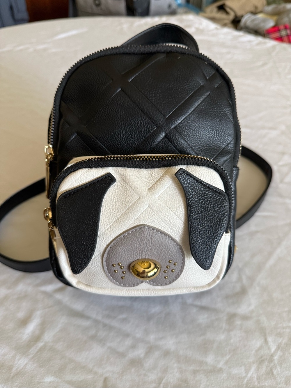 Betsey Johnson Mini Dog Backpack Black White Gold Floral Interior